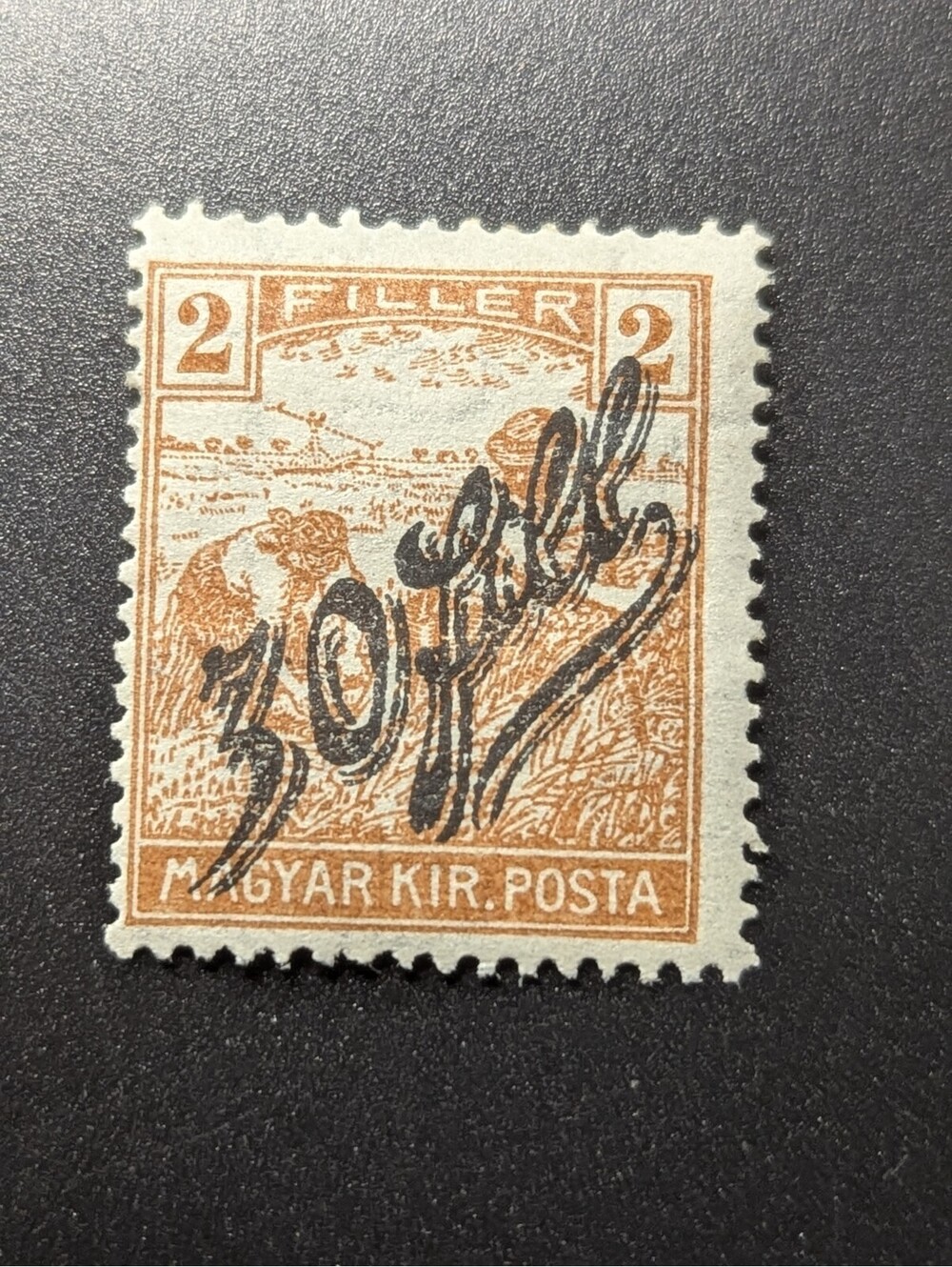 Hungary 1919 Serbia Occupation Period 30 fill Surcharge Overprint 2f Reaper MNH